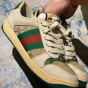 GUCCI Screener Leather GG Enamel Sneakers, Anti-slip, Wear-resistant and Breatha